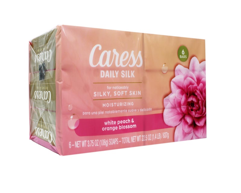 Caress Daily Silk Moisturizing Soap, White Peach & Orange Blossom, 3.75 oz 6 Bars - 2 Pack - Image 4